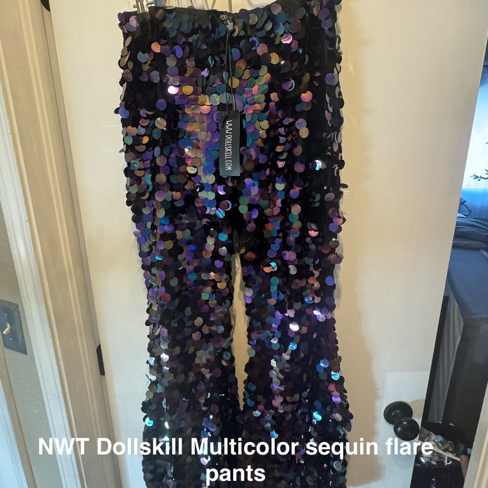 Dolls Kill Iridescent Sequin Flare Pants